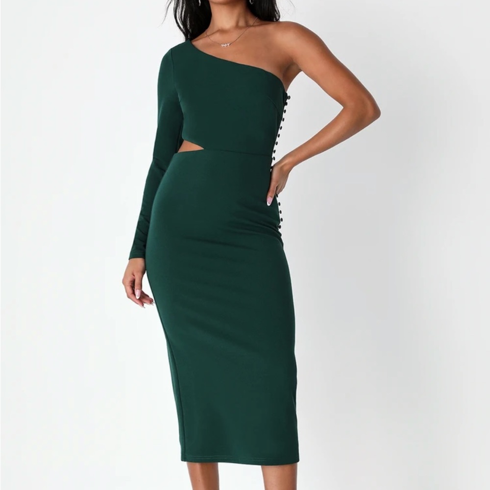 Lulu’s Truly Tempted Emerald Green One-Shoulder Cutout Midi Dress. XL. NWT.